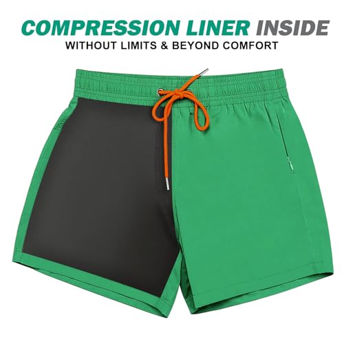 Image of BRISIRA Mens Swim Trunks Swim Shorts Quick Dry 5 inch Inseam Beach Shorts with Compression Liner and Zipper Pocket