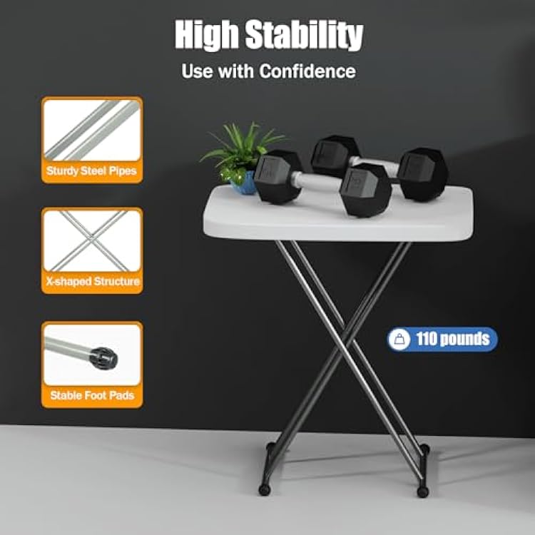 Folding Table 2.5 Foot, Portable Heavy Duty Plastic Utility Foldable Table Small Indoor Outdoor Folding Table, Camping and Party