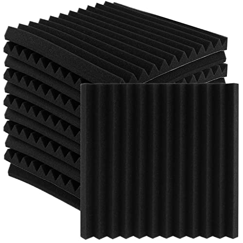 HEIHAK 12 Pack 12 x 12 x 2 Inch Sound Absorption Panels, Self Adhesive Sound Insulation Panels Acoustic Foam Wedge for Home, Office, Recording Studios and Bars, Black