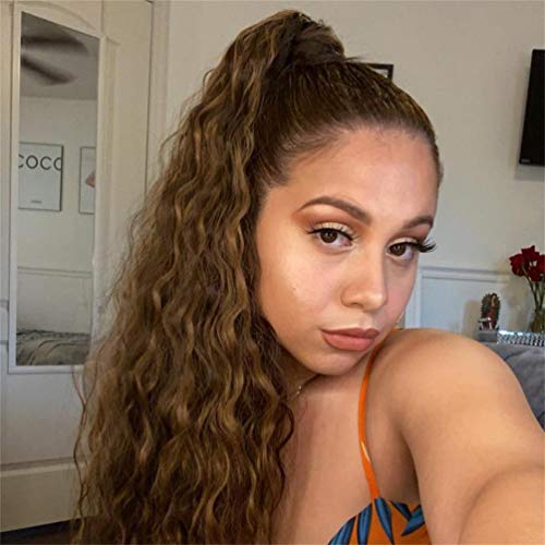 Yeame Corn Wave Ponytail Extension Clip In - 22 Inch Long Wavy Curly Wrap Around Pony Tail Heat Resistant Synthetic Hairpiece For Women (Brown Mixed Blonde #8H27) #TOP3