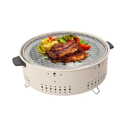 Barbacoa de carbón portátil para camping, barbacoa de carbón vegetal portátil con mango antiquemaduras | Doble barbacoa de carbón vegetal para el hogar, par, exterior, camping