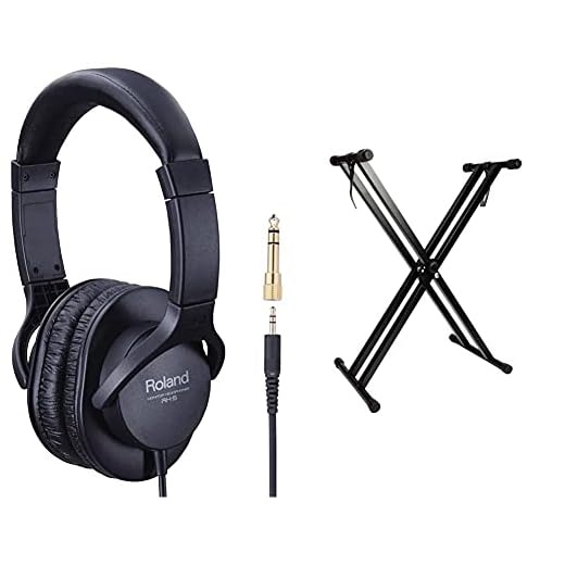 Roland RH-5 Auriculares para DJ (Tipo Cerrado), Color Negro + Rockjam Soporte De Teclado Ajustable con Doble Refuerzo Y con Correas De Bloqueo
