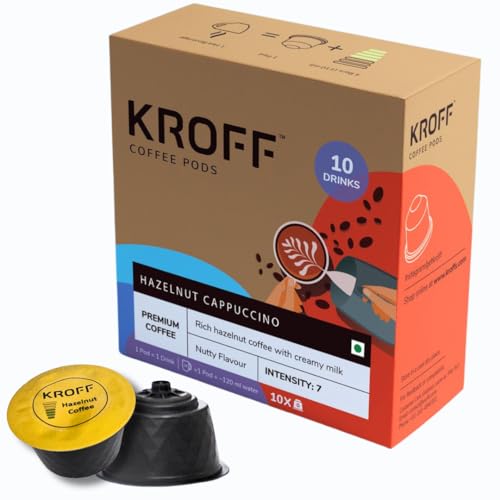 Image of KROFF Hazelnut Cappuccino Coffee Pods | Rich Hazelnut Coffee with Creamy milk | 10 Pods Per Box | Dolce Gusto Compatible