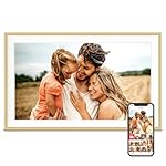 Digital Picture Frame, Frameo 15.6 inch Large Digital Photo Frame Wifi, 32GB Capacity, 1920*1080 IPS FHD Touch Screen, Electronic Frame Slideshow, Tabletop&Wall-Mounted, Gifts for Mom, Women, Golden