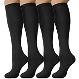 Senker Fashion Knee High Socks for Women, Cotton White Long Tube Sock Black Stockings Striped for Boot Outdoor Sport