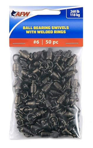 AFW Solid Brass Ball Bearing Snap Fishing Swivels, #6, 260lb Test - 50PCS