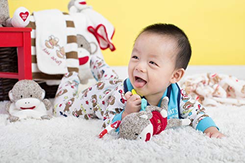 Image of Baby Starters Sock Monkey Crinkle, Rattle, Squeak Plush with Teether and Travel Hook, 9 inch