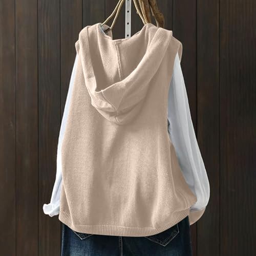 Women Knit Hooded Sweater Vest, Sleeveless Button Down Loose Sweaters Cardigan Going Out Vacation Hoodies with Pockets4