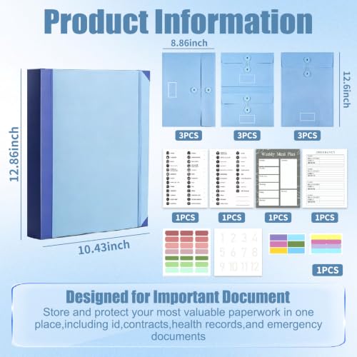 YINOSUNDAY Important Document Organizer, in Case I Die Binder Organizer with Labels, Folio Folders with 12 Pockets, Acid-Free Folder for Documents, Certificates, Passports, Wills, Photos, and Letters - Image 2