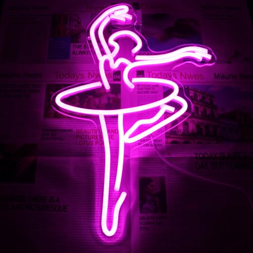 Image of Ballet Girl Neon Sign Dancing Woman LED Wall Light Up Signs for Room Decor | Dancer Neon Light, Pink Wall Art, Dimmable Dance Neon Wall Sign, Bedroom Dance Party Decor, USB Powere, Let's Dance LED Sign