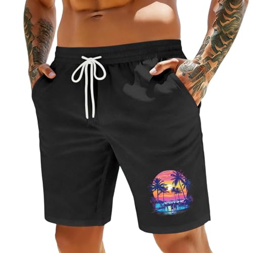 Pantalones Cortos Casuales Verano Hombre Ligeros Transpirables Cómodos Playa Diario (Black, S) c54