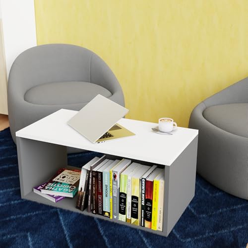 Image of Modern Coffee Table, Grey & White, 90x50x45cm