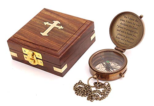 For I Know The Plans I Have For You, Jeremiah 29:11, Solid Brass Directional Engraved Compass, Baptism Gifts for Boys Girls, First Communion, Christian Gifts for Men, First Confirmation Gifts for Boys - Image 2