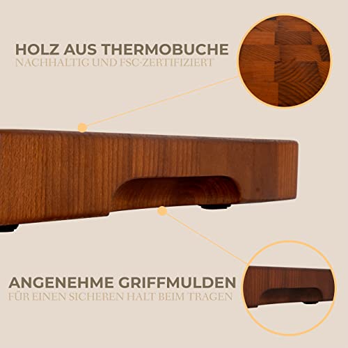 Foto von Cuisine Romefort | Hackblock aus Thermobuche Stirnholz | Massives Schneidebrett mit Griffen | Holz Geölt (XL | 50 x 35 x 5 cm)