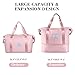 Travel Duffel Bag - Large Shoulder Weekender Overnight Bag, Carry on Bags with Wet Pocket, Waterproof Expandable Duffel Bags with Trolley Sleeve for Sports Travel Gym, Pink