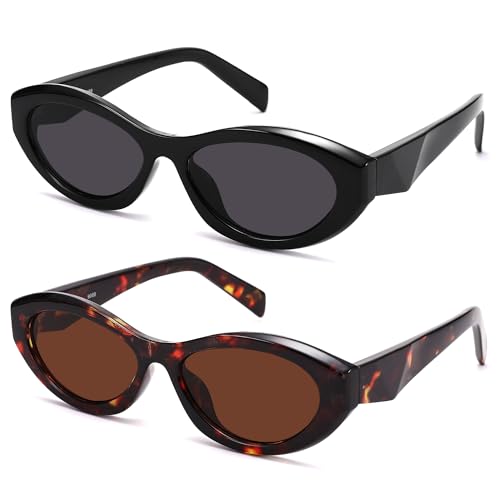AZorb Retro Oval Sunglasses for Women Cat Eye Sun Glasses 90s Sunnies UV400 Protection