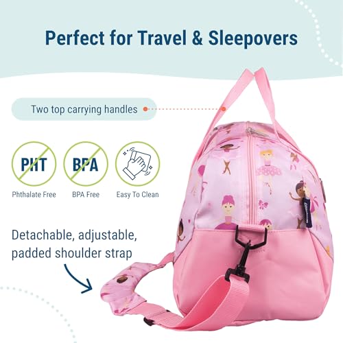 Image of Wildkin Kids Overnighter Duffel Bag - Carry-On Travel Bag for School & Sleepovers, Lightweight, Durable, Boys & Girls Ages 4-15 - Ballerina