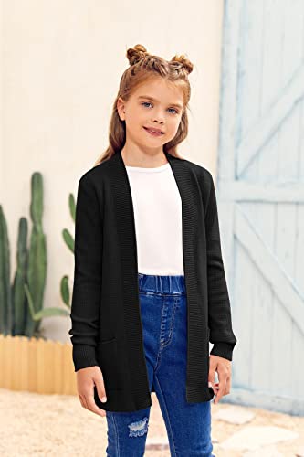 Image of Girls Cardigan Kids Open Front Oversized Sweater with Pockets | Casual Cardigans, Soft Knit, Long Sleeve, Uniform Cardigan for Girls, 7-14 Years