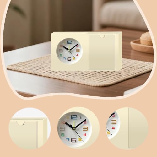 Reloj de mesa con despertador beige portalápices organizador y marco de fotos 3