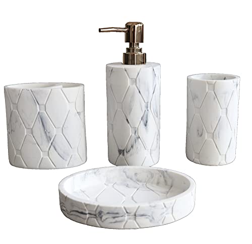 Hymmah Bathroom Accessories Set,Marble Design Toothbrush Holder,Farmhouse Bathroom Decor,4 Pcs