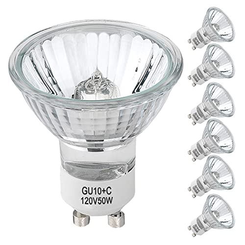 GU10 Bulb,6Pack 120V 50W gu10+c Halogen Light Bulb for Track & Recessed Lighting, Replacement Bulb for NP5 Candle Carmer Bulb,Dimmable,MR16 GU10 Base Light Bulb with Glass Cover.