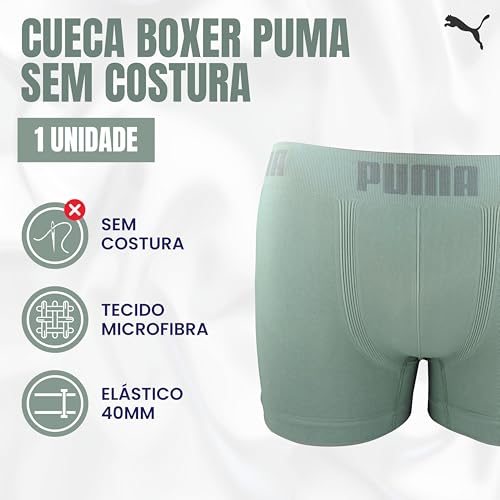 PUMA Cueca Boxer Performance Elástico 40MM Microfibra Poliamida Sem Costura Masculino Adulto, Verde