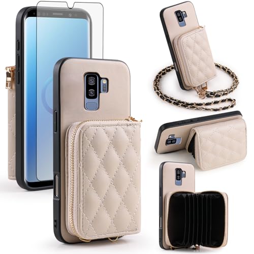 Protection Samsung S9 Plus anti-rayures avec étui portefeuille zippé et bandoulière