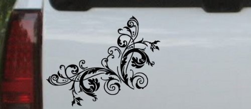 Floral Vine Corner Swirl Car Window Wall Laptop Decal Sticker -- Black 6in X 7.5in