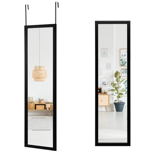 LIFEZEAL Espejo de Cuerpo Entero 33 x 120 cm, Espejo Colgante en Marco de Aluminio, Espejo de Pared, Espejo de Puerta con Gancho, para salón, Dormitorio, vestidor (Negro)