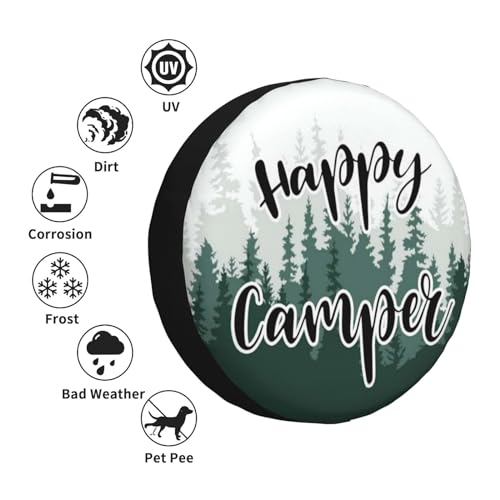 Image of Camping Spare Tire Cover Waterproof Tire Wheel Cover Dust-Proof Wheel Protector Fit for Trailer Rv SUV Truck Camper Travel Trailers Accessories (Happy Camper)