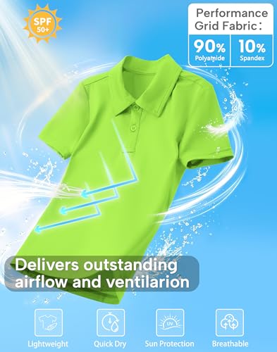 Image of MIVEI Kids' Performance School Uniform Polo Shirt Breathable UPF50+ | Youth Boys Girls Short Sleeve Golf Collared Shirts Grid Dry Fit Wrinkle Free Stretch Lightweight Cool Athletic Button Dress