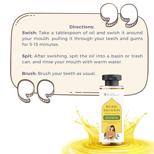Image of HerbSense Mukh Shuddhi Ayurvedic Oil Pulling 200 ml | Daily Oral Detox Ritual | Natural Mouth Wash for Healthy Teeth & Gums | Coconut, Clove & Mint Infused