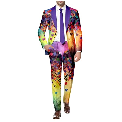 Bauzuoyo Disfraz de arco iris para hombre, traje de 2 piezas, deportiva, chaqueta, pantalón de confeti, traje de confeti, traje de fiesta para hombre, de los años 80, 90, traje de fiesta colorido,