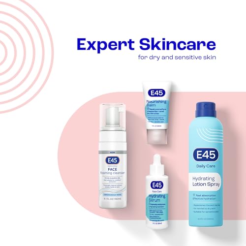 E45 Hydrating Face Serum, Instant 48 Hour Results, Hyaluronic Acid, Vegan, Lightweight, Boosts Hydration, for Dry, Sensitive and Eczema Prone Skin, Fragrance Free, Dermatologically Tested, 1 fl oz