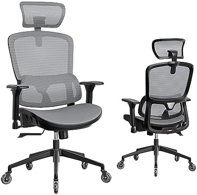 resiova Office Chair Ergonomic Computer Chair,High Back Mesh Chairs,Computer Chair with Lumbar Support and Retractable Armrests,Swivel Mesh Office Chair for Home Office and Study,Grey