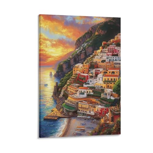 Image sur toile de salon moderne avec paysage de coucher de soleil au port 40x60