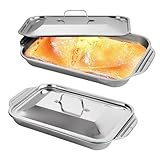 LANIAKEA 2PCS Stainless Steel Cake Pan with Lid 9 x 11 Inch Baking Pan with Handle Rectangle Bread Loaf Pans for Bread Cake Brownies Dishwasher Safe