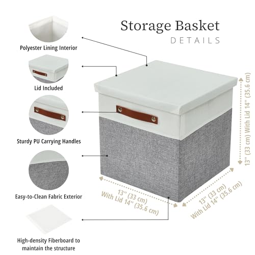 Image of DECOMOMO Storage Basket with Lid, Storage Cubes with Handles, Grey & White | 13 inch Cube, 3 Pack Fabric Box with Lid