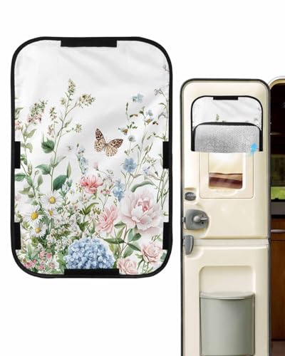 LEOKOTI RV Door Window Shade, Spring Floral Blackout RV Window Shades Foldable, Pastoral Flower Summer Botanical Watercolor Privacy Insulation Car Covers for Camper 16