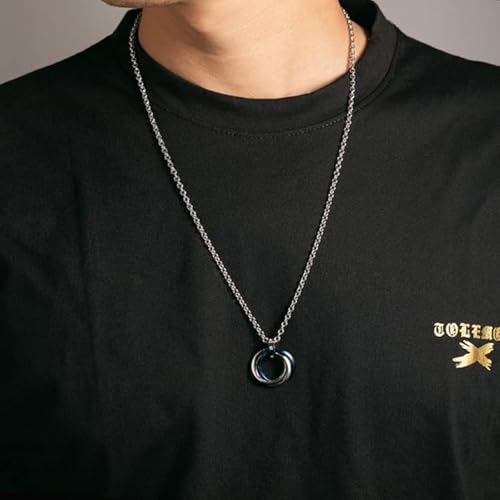 Image of Silver Chain for Man, Blue Three-Ring Necklace for Men, Stylish Neck Chain for Boys, Anime Accessories, Locket for Men, Fashion Jewelry