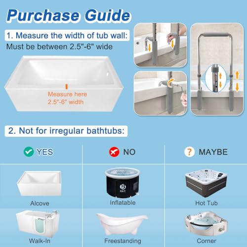 Bathtub Grab Bars for Seniors Shower Safety Rail Clamp On Tub Handles Bathroom Transfer Bar Bathtub Holder for Elderly Handicap Grab Bar Bath Support Bathtub Helper No Drill Fall Prevention Devices