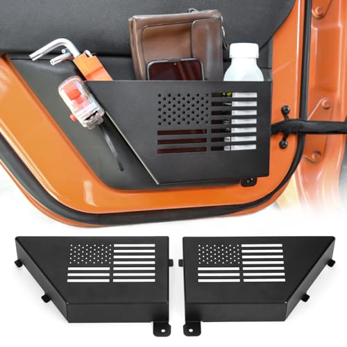CALBEAU Metal Rear Door Storage Box Compatible with 2007-2018 Jeep Wrangler JK JKU 2/4 Doors, 2 Pack Rear Door Side Insert Organizer Pockets for Jeep Saggy Net Replacement