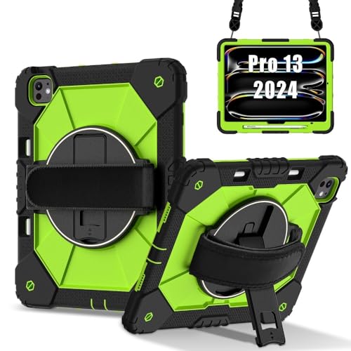 Étui iPad Air 11 M4 2026 coque silicone antichoc noir et vert avec sangle de transport