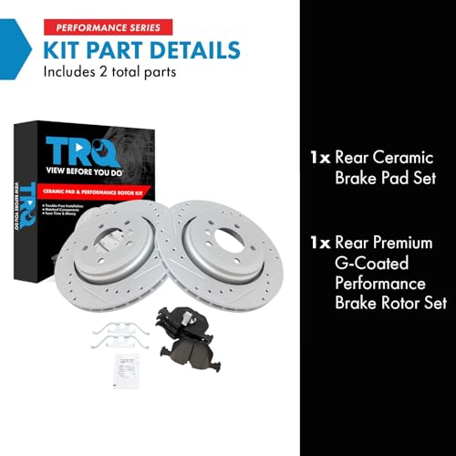Image of TRQ Performance Rear Brake Pad and Rotor Set Ceramic Drilled Slotted Coated Rotors Compatible with 2001-2006 BMW 330Ci 2001-2005 330i 330xi
