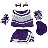 Adorable Purple and White Cheer Uniform Outfit for Plush Toys Fits Most 6'-10' Stuffed Animals - Perfect for Cheerleading Fun, Gift for Kids, Cute Teddy Bear, Cheerleader Friends!