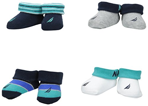 Nautica Baby Boys' 4 Pack Assorted Booties, Blue Multi, 0-6 Months