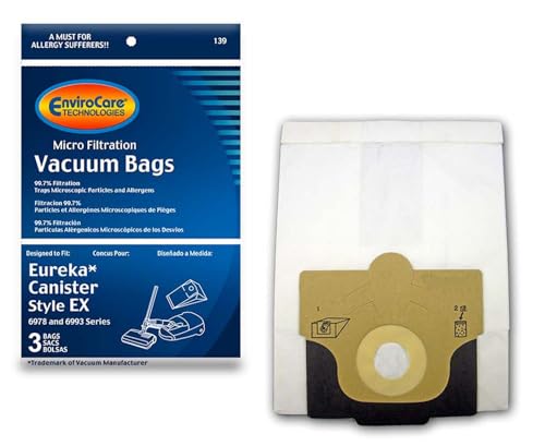 EnviroCare Replacement Micro Filtration Vacuum bags Designed to fit Eureka EX Allergy Canisters 3 Pack