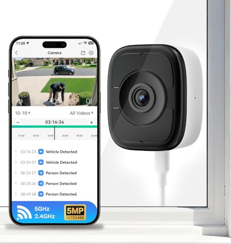 LongPlus 3K 5MP Window Camera with Night Vision 2.4ghz & 5ghz WiFi Safeview Indoor Window Cameras for Home Security AI Smart Detection 2-Way Audio Easy & Quick Install 24/7 Recording
