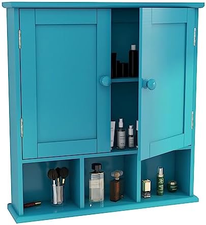 TaoHFE Turquoise Bathroom Cabinet,Bathroom Wall Cabinet with 2 Door Adjustable Shelves,Over The Toilet Storage Cabinet,Blue Bathrooms Cabinet Wall Mounted,Medicine Cabinets for Laundry