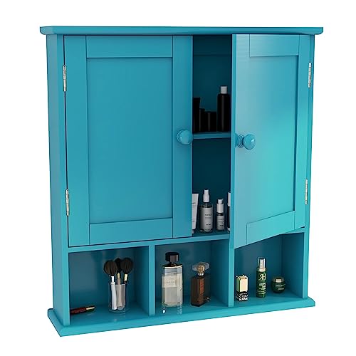TaoHFE Turquoise Bathroom Cabinet,Bathroom Wall Cabinet with 2 Door Adjustable